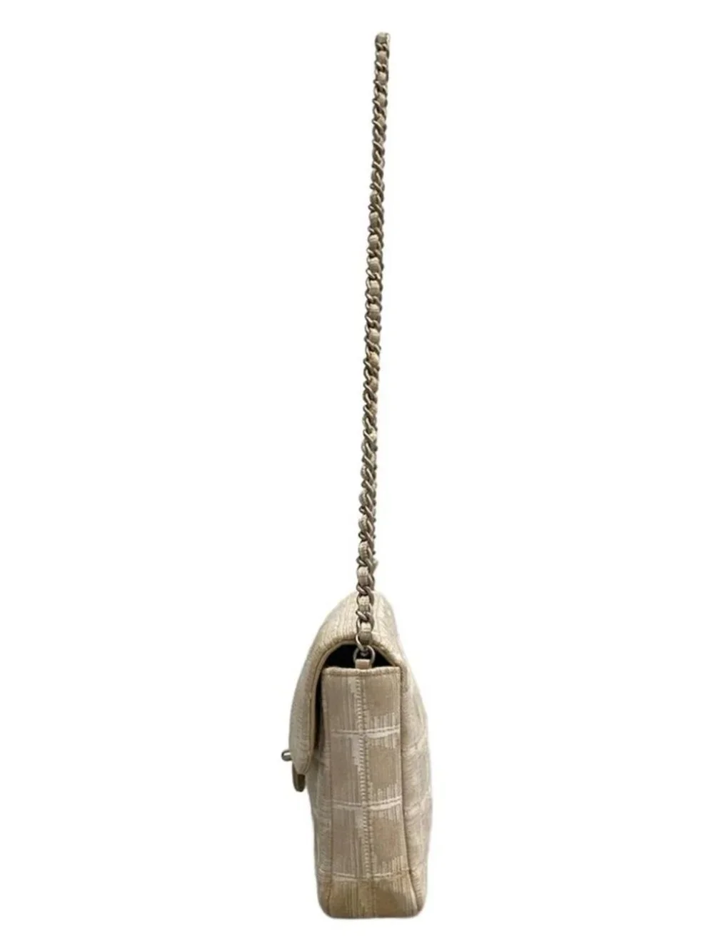 CHANEL New Travel Line Beige White Jacquard Leather Shoulder Bag